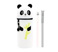 Scettar 1 Pezzi Kawaii Astuccio Scuola Per Legami Penna 2 In 1 In Morbido Silicone、2 Penne Nere Cancellabili Con Design Di Orsetto, Chiusura Con Cerniera, Penne Pastelli Pennarelli, 18.2*6cm(Panda).