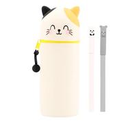 Scettar 1 Pezzi Kawaii Astuccio Scuola Per Legami Penna 2 In 1 In Morbido Silicone、2 Penne Nere Cancellabili Con Design Di Orsetto, Chiusura Con Cerniera, Penne Pastelli Pennarelli, 18.2*6cm(Gattino).