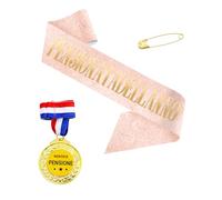 Scettar 2 Pcs Regalo Pensionata Fascia, Fascia Pensione Donna, Medaglia Regalo Pensione Donna, Gadget Pensione, fascia Pensionato dell'Anno, Addobbi Regali Festa di pensione