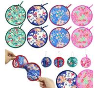 Scettar 8 Pezzi Ventaglio Giapponese Rotondo Pieghevole, Ventagli Matrimonio in 4 Stili, Ventagli Portatile con Catena, Adatto per Peste di Matrimonio Estive, Decorazioni per La Casa(Ø 21 cm)