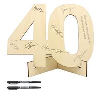 Scettar Biglietto Auguri 40 Anni legno + 2 Penne Per la Firma, Legno Idea Regalo di Compleanno 40 Anni, 40 Anni Decorazioni Numeri in Legno Supporto, Per Donna Uomo Anniversario Nozze Matrimonio
