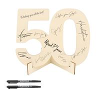Scettar Biglietto Auguri 50 Anni legno + 2 Penne Per la Firma, Legno Idea Regalo di Compleanno 50 Anni, 50 Anni Decorazioni Numeri in Legno Supporto, Per Donna Uomo Anniversario Nozze Matrimonio