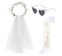 Scettar JGA Accessories, 3 veli da donna, con ghirlanda, bride to be fascia, occhiali da sole con cuore bianco, decorazione JGA per addio al nubilato
