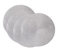 SCF2017 - Set di 4 tovagliette rotonde in plastica lucida, 38 cm, colore: Argento