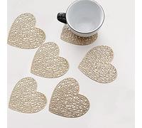 SCF2017 Set di 6 sottobicchieri in PVC a forma di cuore per bicchieri da bevande, piccoli e carini, colore: oro