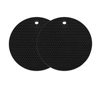 SCF2017 - Sottopentola rotonda in silicone, antiscivolo, resistente al calore, sottobicchieri, piccole tovagliette (nero)