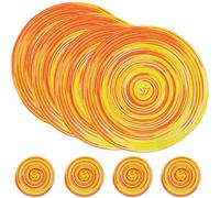 SCF2017 Tovagliette Rotonde Colazione in Cotone Intrecciato, Resistenti al Calore, 38 cm e Sottobicchieri Sottopiatti Rotondi da 11 cm, Set da 4, Giallo+Arancione