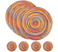 SCF2017 Tovagliette Rotonde Colazione in Cotone Intrecciato, Sottopiatti Rotondi Resistenti al Calore, 38 cm e 11 cm, Set da 4, Colore Rosso Arcobaleno