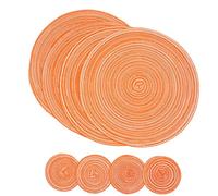 SCF2017 Tovagliette Rotonde Colazione, Tovagliette in Cotone Intrecciato, Resistenti al Calore, 38 cm e Sottopiatti Rotondi da 11 cm, Set da 4, Arancione