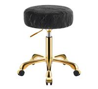 SCGSJZH Sgabello con Ruote, Sedia Rotolante Oro Altezza Regolabile 45-58 cm, Sgabelli PU Pelle Modello Ghiacciaio, Rotondo Sgabello Girevole per Trucco, Clinica e Ufficio (Nero, Senza Schienale)