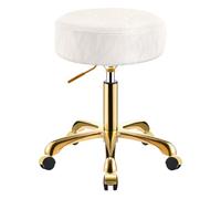 SCGSJZH Sgabello con Ruote, Sedia Rotolante Oro Altezza Regolabile 45-58 cm, Sgabelli PU Pelle Modello Ghiacciaio, Rotondo Sgabello Girevole per Trucco, Clinica e Ufficio (Bianco, Senza Schienale)