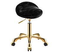 SCGSJZH Sgabello da Sella Dorato con Ruote, Professionale Sgabelli con Ruote in Altezza Regolabile, in con Motivo Glaciale PU Pelle Girevole Sedia per Salone di Spa (Nero, Senza Schienale)