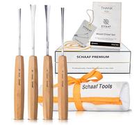 Schaaf - Set di 4 scalpelli e sgorbie a coda di pesce affilati a mano con custodia in tela, affilati come rasoi in acciaio CR-V 60, strumenti per la lavorazione del legno, set di scalpelli per