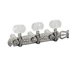 Schaller "LYRA MACHINE HEADS - NICKEL - BASEPLATE 3 - ACRYLIC - WHITE NYLON POSTS 10mm" Meccaniche per Chitarra Classica - Set di 2 pezzi (550)