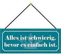 Schatzmix Blechschild Alles Ist schwierig, Bevor es Einfach Wird Wanddeko 27x10 mit Kordel Targa di Metallo da Parete, Lamiera, Multicolore, 27x10 cm