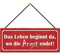 Schatzmix Blechschild Das Leben beginnt da, Wo Die Angst endet Metallschild 27x10 m.Kordel Targa di Metallo da Parete, Lamiera, Multicolore, 27x10 cm