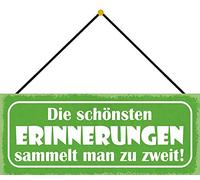 Schatzmix Blechschild Die schönsten Erinnerungen Metallschild 27x10cm Deko mit Kordel Targa di Metallo da Parete, Lamiera, Multicolore, 27x10 cm