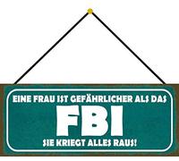 Schatzmix Blechschild Frau FBI Gefahr Metallschild 27x10 cm Wanddeko Targa in Latta con Kordel, Metallo, Multicolore