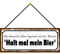 Schatzmix Blechschild Halt Mein Bier Metallschild 27 x 10 cm Wanddeko Targa in Metallo con Kordel Latta, Lamiera, Multicolore, 27x10 cm