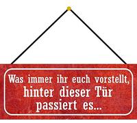 Schatzmix Blechschild Hinter Dieser Tür passiert Metallschild 27x10cm Wanddeko mit Kordel Targa in Latta, Lamiera, Multicolore, 27x10 cm