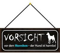Schatzmix Blechschild Hund Vorsicht Herrchen Metallschild 27 x 10 cm Deko Latta Sign mit Kordel Targa, Lamiera, Multicolore, 27x10 cm