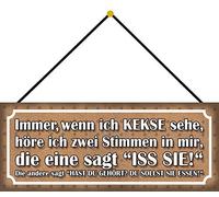 Schatzmix Blechschild Kekse ISS Sie Essen Metallschild 27 x 10 cm Deko Latta Sign mit Kordel Targa, Lamiera, Multicolore, 27x10 cm