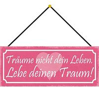 Schatzmix Blechschild Lebe deinen Traum Metallschild 27x10cm Deko Tin Sign mit Kordel Targa di Metallo da Parete, Lamiera, Multicolore, 27x10 cm