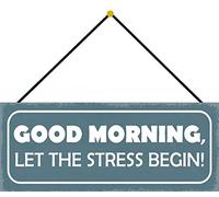 Schatzmix Blechschild Let The Stress Begin Metallschild 27x10cm Deko Tin Sign mit Kordel Targa di Metallo da Parete, Lamiera, Multicolore, 27x10 cm
