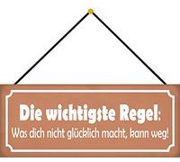 Schatzmix Blechschild Regel Nicht glücklich Weg Metallschild 27x10 cm Wanddeko mit Kordel Targa in Latta, Lamiera, Multicolore
