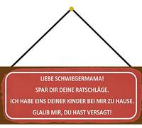 Schatzmix Blechschild Schwiegermama Spar dir Ratschläge 27x10 cm Metallschild mit Kordel Targa in Latta, Lamiera, Multicolore, 20 x 30 cm