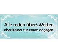 Schatzmix Blechschild Spruch alle reden über's Wetter. Metallschild Wanddeko 27x10cm Tin Sign Targa di Metallo da Parete, Lamiera, Multicolore, 27x10 cm