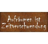 Schatzmix Blechschild Spruch Aufräumen Ist Zeitverschwendung Metallschild 27x10 Tin Sign Targa di Metallo da Parete, Lamiera, Multicolore, 27x10 cm