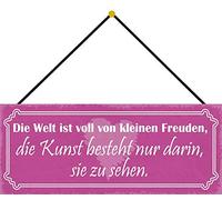 Schatzmix Blechschild Spruch Die Welt Ist Voll von kleinen Freuden Deko 27x10 mit Kordel Targa di Metallo da Parete, Lamiera, Multicolore, 27x10 cm
