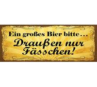 Schatzmix Blechschild Spruch Ein großes Bier Bitte. Metallschild Wanddeko 27x10cm Tin Sign Targa di Metallo da Parete, Lamiera, Multicolore, 27x10 cm