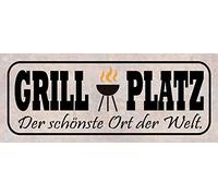 Schatzmix Blechschild Spruch Grill Platz schönste Ort der Welt Metallschild 27x10 Deko Targa di Metallo da Parete, Lamiera, Multicolore, 27x10 cm