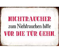 Schatzmix Blechschild Spruch Nichtraucher. vor Die Tür gehen Metallschild 20x30 Deko Targa di Metallo da Parete, Lamiera, Multicolore, 20x30 cm