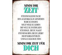 Schatzmix Blechschild Spruch Nimm dir Zeit für Dich Metallschild 20x30 Deko Tin Sign Targa di Metallo da Parete, Lamiera, Multicolore, 20x30 cm