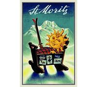 Schatzmix Blechschild St Moritz Baby Sonne Ski Metallschild 20x30 cm Wanddeko Tin Sign Targa di Metallo da Parete, Lamiera, Multicolore