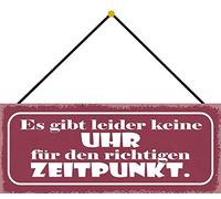 Schatzmix Blechschild Uhr für den richtigen Zeitpunkt Metallschild 27x10cm Deko mit Kordel Targa di Metallo da Parete, Lamiera, Multicolore, 27x10 cm