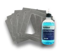 Schbot Set di accessori per lavavetri: detergente speciale per vetri e 5 cuscinetti in microfibra - pulizia senza aloni, lavabile e riutilizzabile