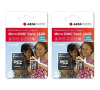 AgfaPhoto Confezione da 2 schede di memoria microSDHC 10580 - Capacità 16GB + 16GB - Nero