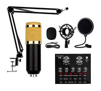 Scheda audio esterna, micro condensatore V8 con scheda audio live BM-800, braccio a forbice con sospensione regolabile per microfono, supporto antiurto in metallo, filtro anti-pop a doppio strato