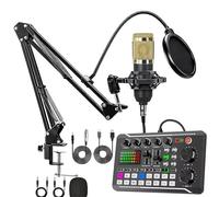 Scheda Audio Live con Effetti di Mixer e Cambiatore di Voce, F998 Mixer Audio, Scheda Audio Professionale con Luce LED, Molteplici Effetti Sonori e Cambiatore di Voce per Streaming,Gold