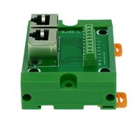 Scheda breakout verticale RJ45 da 1 pezzo con 2 jack RJ45 e 2 morsettiere da 8 pin con piedino di montaggio su guida DIN e piedino di montaggio a pannello