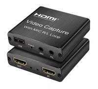 Scheda di acquisizione HDMI USB 2025 con microfono e loop R/L, 4K 1080P per streaming live, registrazione video e audio.
