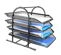 scheda di carta da scrivania in metallo, Desk File Organizer 4 Tier Metal Mesh Sliding Trays Black 30x31x26cm