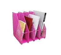 scheda di carta da scrivania in metallo, Desktop File Folder Organizer Vertical Rack Multicolor(Red)