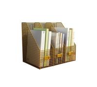 scheda di carta da scrivania in metallo, Metal Document Holder With 3 Vertical Compartments Multicolor For Office Home School(Gold)