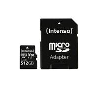 Intenso Professional microSDHC 512GB Class 10 UHS-I, U3, V30, scheda di memoria con adattatore SD, per registrazioni 4K, GoPro, Insta 360, DJI, Osmo, Steam Deck, drone, action camera, nero