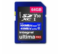 Scheda di memoria SDxC Premium da 64 GB ad alta velocità fino a 100 MB/s in lettura, 45 MB/s in scrittura, classe 10 V30 UHS-I U3, By Integral Memory